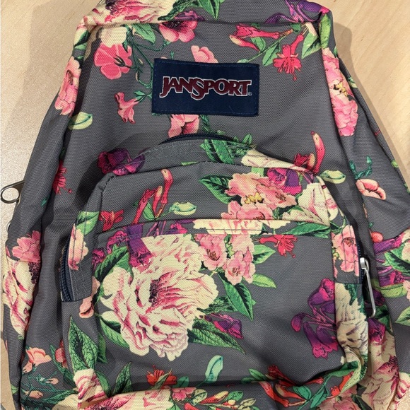 BRAND NEW!!! Never used!!!!Jansport Mini Gray and Pink Floral Backpack - Picture 1 of 4